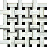 Calacatta Gold Marble Honed Triple Weave Mosaic Tile w / Black Dots