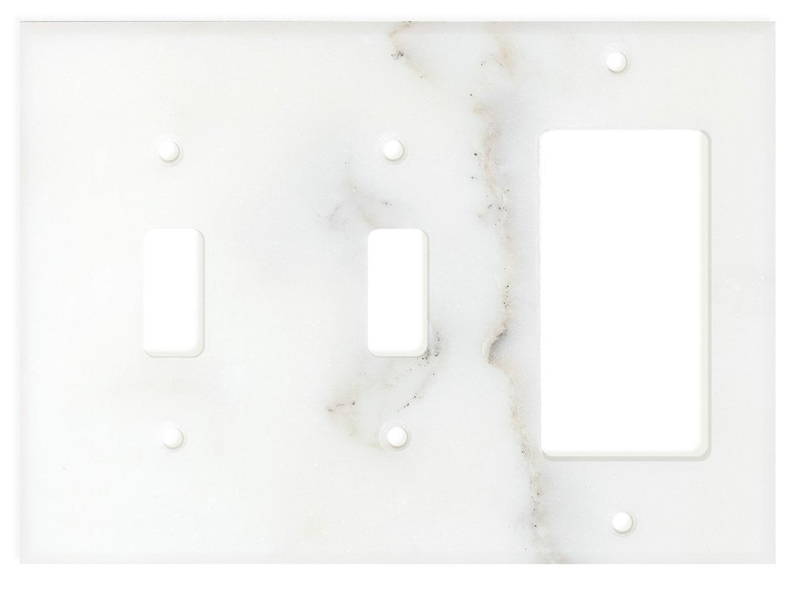 Italian Calacatta Gold Marble Double Toggle Rocker Switch Wall Plate / Switch Plate / Cover - Honed