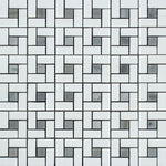 Thassos White Marble Honed Pinwheel Mosaic Tile w/ Blue-Gray Dots