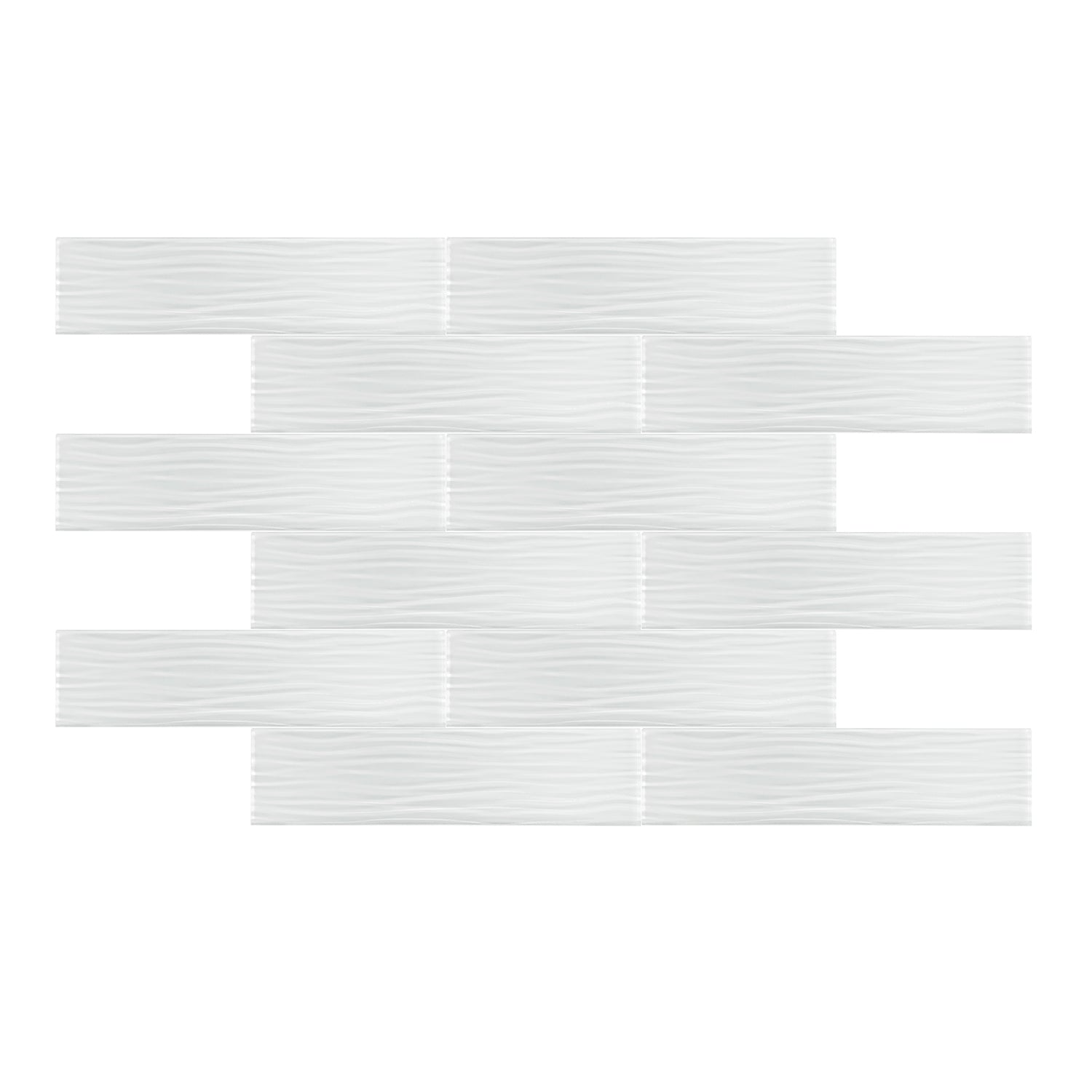 3 X 12 White Pacific Waves Glass Subway Tile