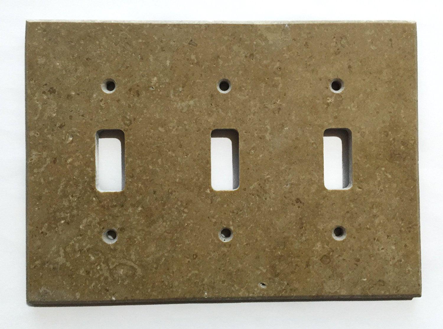 Noce Travertine Triple Toggle Switch Wall Plate / Switch Plate / Cover - Honed