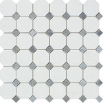 Thassos White Marble Honed Octagon Mosaic Tile w/ Blue Gray Dots