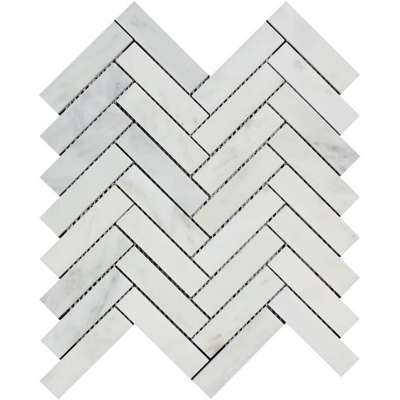 Oriental White / Asian Statuary Marble Honed 1 x 4 Herringbone Mosaic Tile