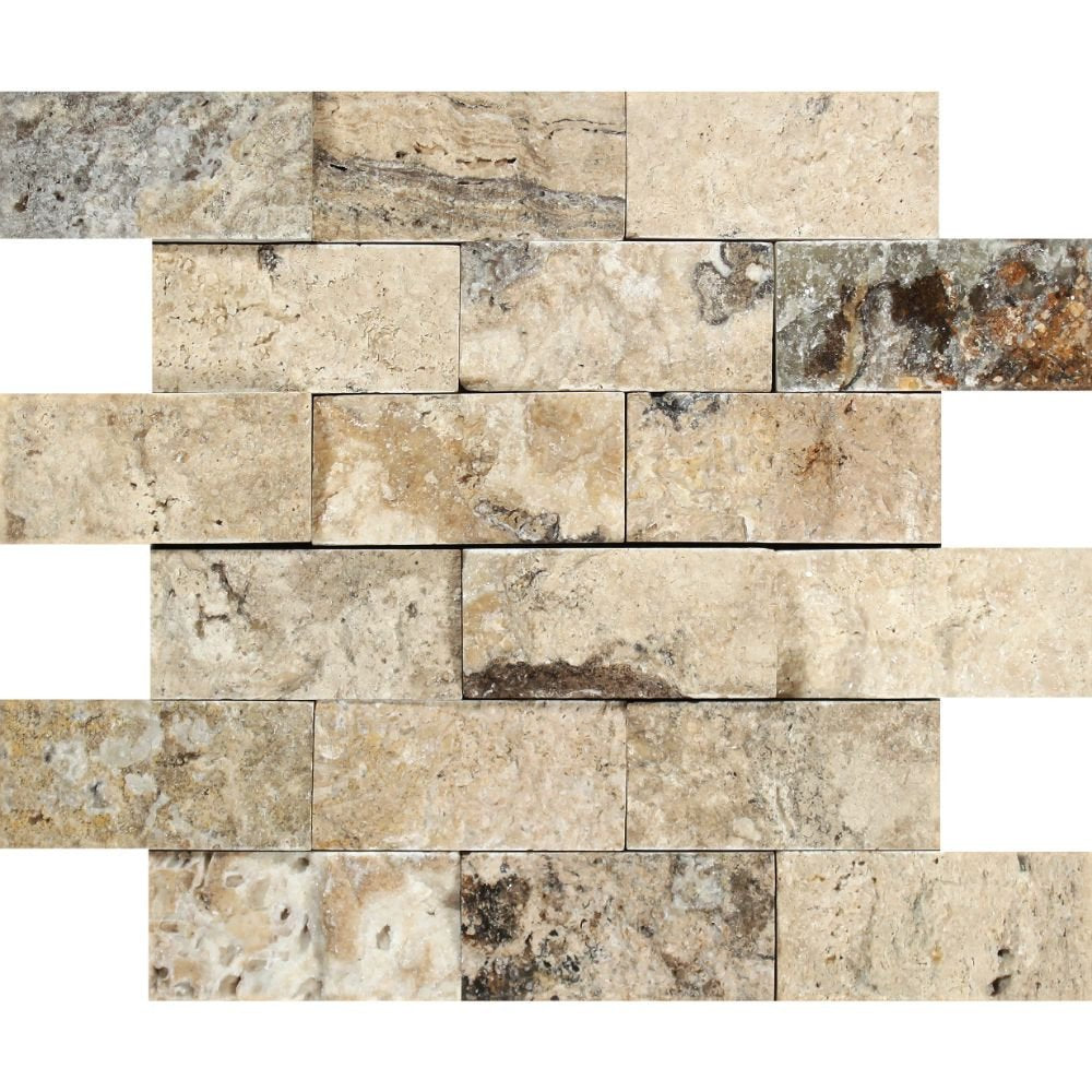 2 X 4 Philadelphia Travertine  Split-Faced Brick Mosaic Tile