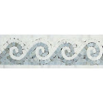 Oriental White Marble Honed Wave Border w / Blue-Gray Dots