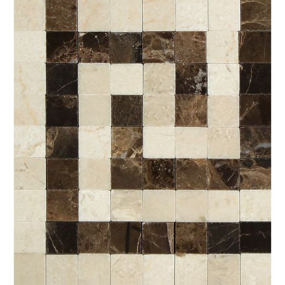 Crema Marfil Marble Polished Greek Key Border Corner Listello w/ Emperador Dark Dots