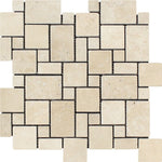 Ivory Travertine Tumbled Mini Versailles Mosaic Tile