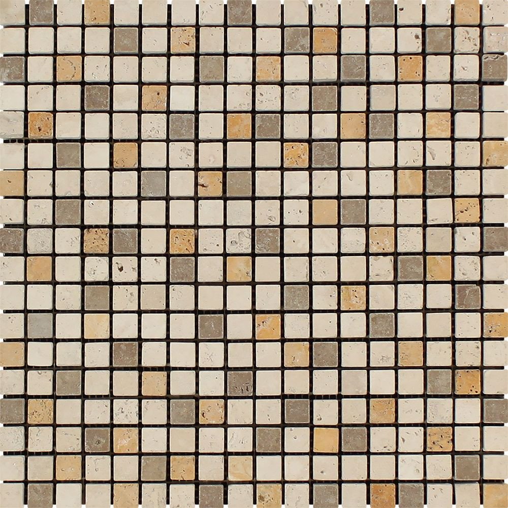 5/8 X 5/8 Mixed Travertine Tumbled Mosaic Tile