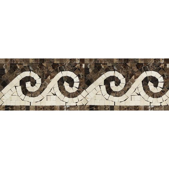 Emperador Dark Marble Polished Wave Border Listello w/ Crema Marfil Dots