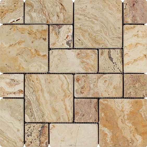 Valencia Travertine 3-Pieced Mini-Pattern Tumbled Mosaic Tile