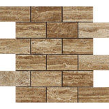 2 X 4 Noce Exotic Travertine (Vein-Cut) Polished & Unfilled Brick Mosaic Tile