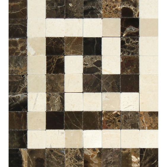 Emperador Dark Marble Polished Greek Key Border Corner Listello w/ Crema Marfil Dots