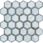 Carrara White Marble Honed 2" Vortex Hexagon Mosaic Tile w / Blue Gray