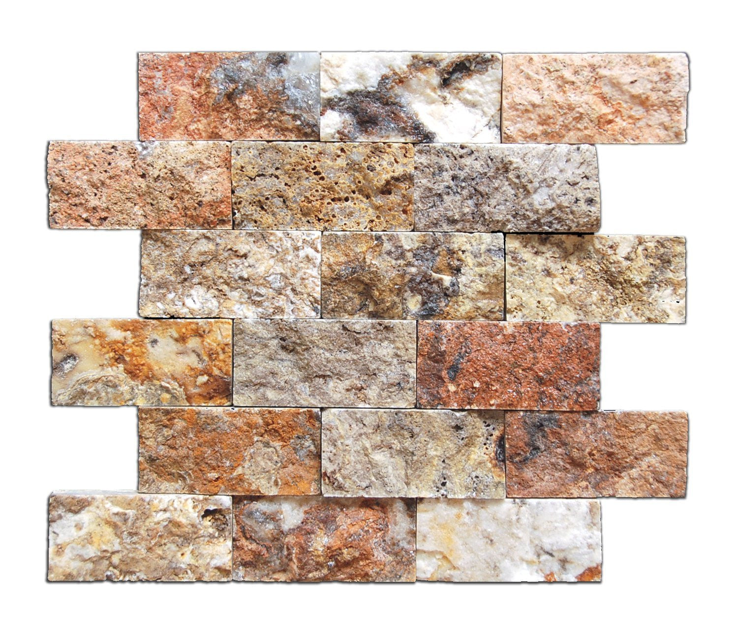 2 X 4 Scabos Travertine Split-Faced Brick Mosaic Tile