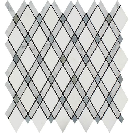 Carrara White Marble Honed Lattice Mosaic Tile w / Blue Gray Dots