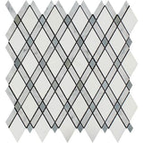 Carrara White Marble Honed Lattice Mosaic Tile w / Blue Gray Dots