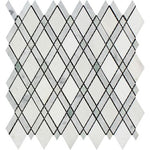 Thassos White Marble Honed Lattice Mosaic Tile w / Ming Green Dots