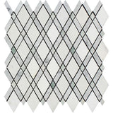 Thassos White Marble Honed Lattice Mosaic Tile w / Ming Green Dots