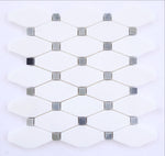 Thassos White Marble Honed Octave Pattern Mosaic Tile w/ Blue-Gray Dots