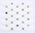 Thassos White Marble Polished Octave Pattern Mosaic Tile w/ Blue-Gray Dots