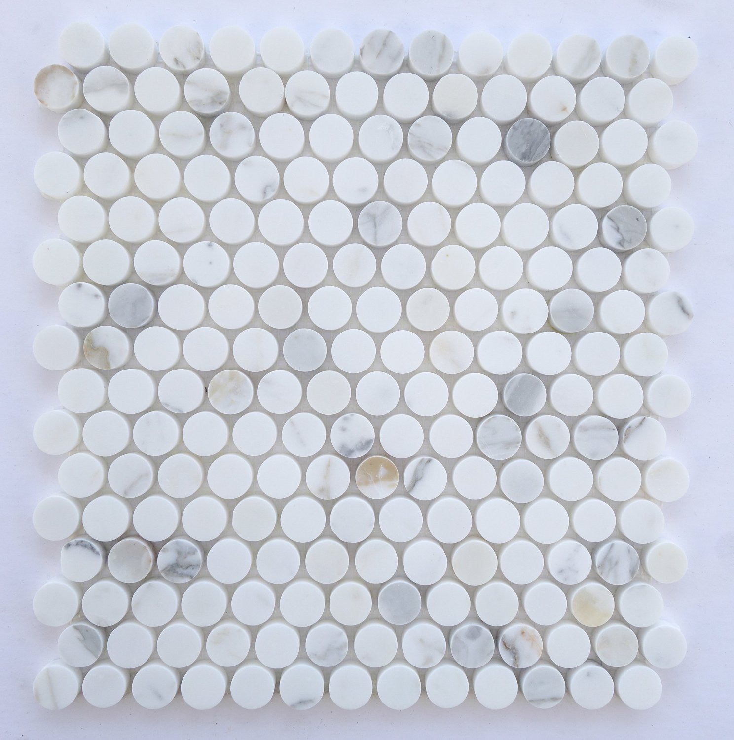 Calacatta Gold Marble Polished Penny Round Mosaic Tile