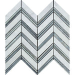 Carrara White Marble Honed Large Chevron Mosaic Tile w / Blue-Gray Strips