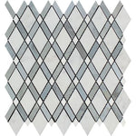 Oriental White / Asian Statuary Marble Honed Lattice Mosaic Tile w / Blue Gray