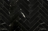 Black Marquina Marble Polished 1.25 x 6 Herringbone Mosaic Tile