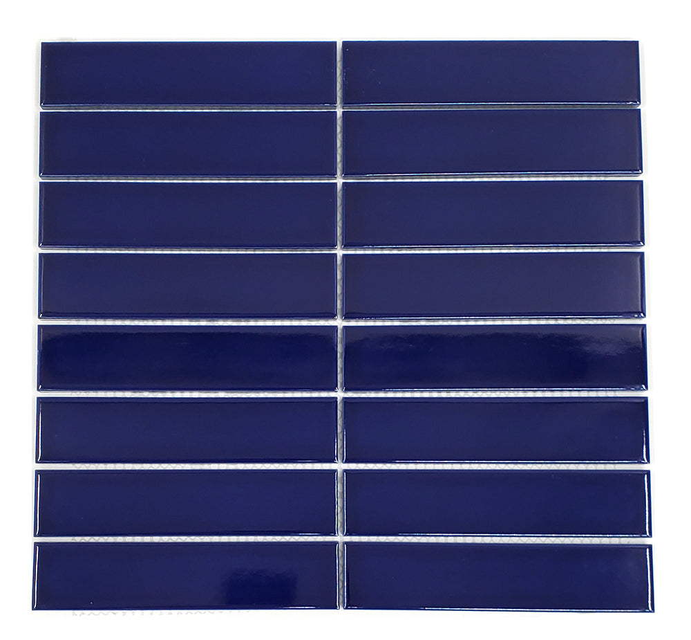 Gio Cobalt Blue Glossy 1.25" X 6" Stacked Linear Porcelain Mosaic Tile