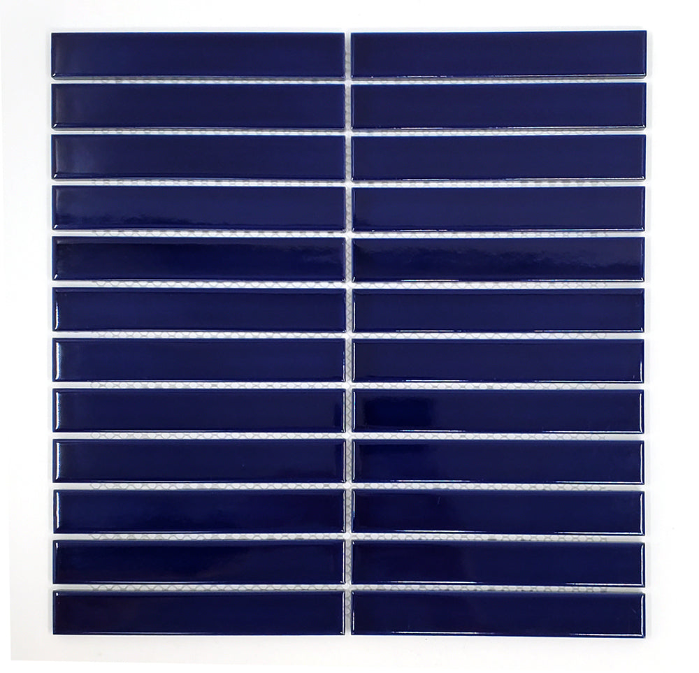 Gio Cobalt Blue Glossy 1" X 6" Stacked Linear Porcelain Mosaic Tile