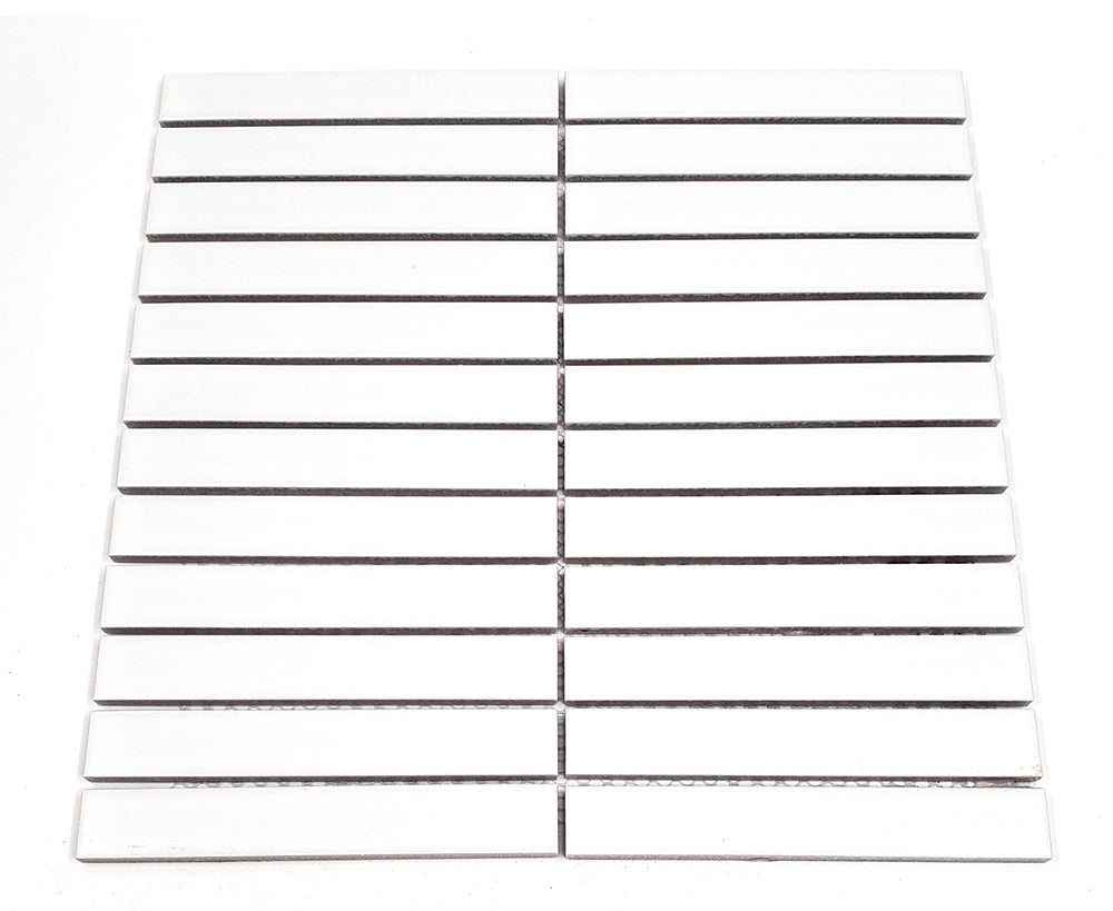 Gio White Matte 1" X 6" Stacked Linear Porcelain Mosaic Tile - SALE