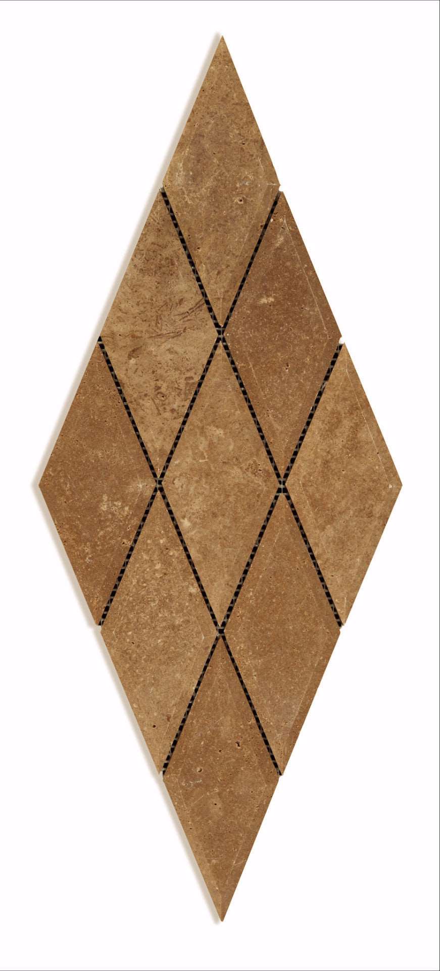 3 X 6 Noce Travertine Diamond / Rhomboid Honed & Beveled Mosaic Tile