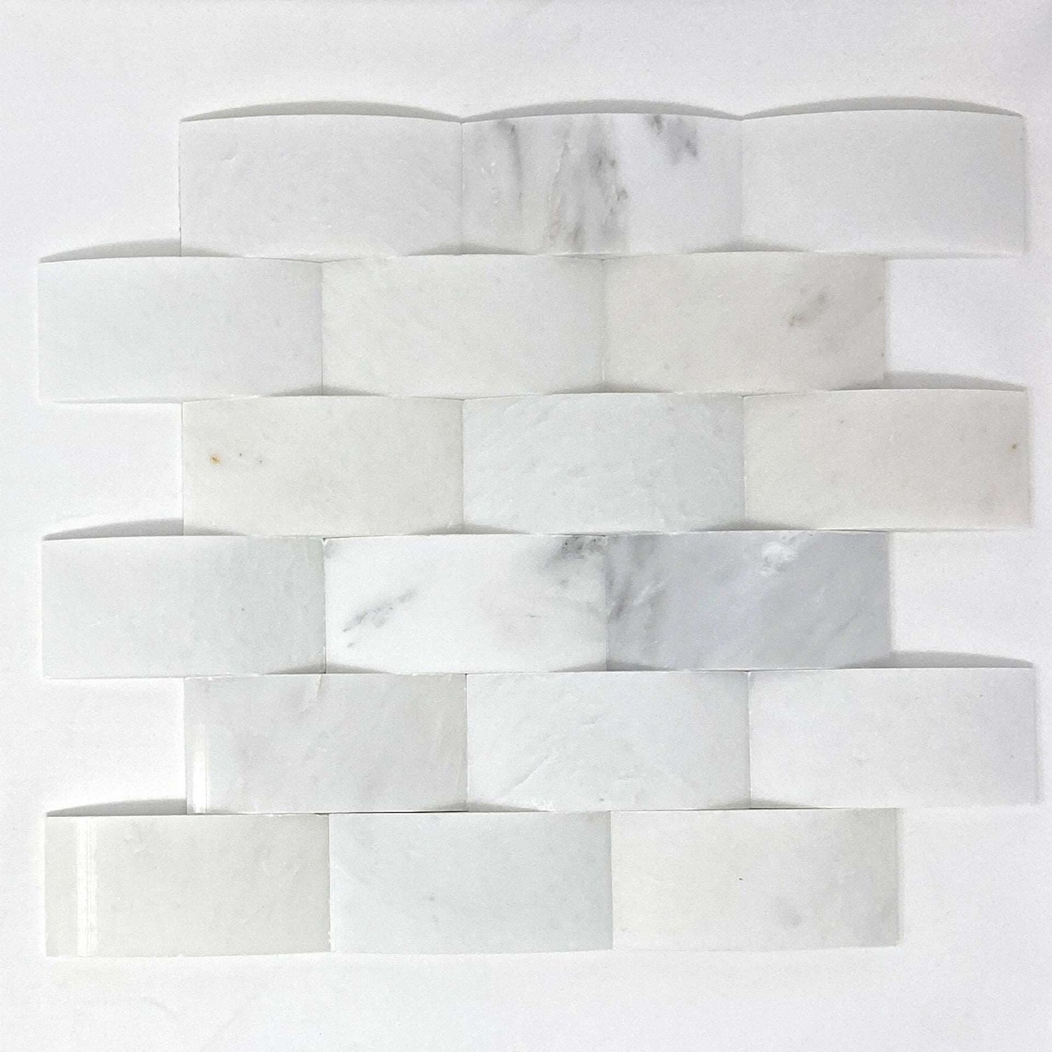 2 X 4 Oriental White / Asian Statuary Marble Round-Faced (CNC-Arched / Wavy) Honed Brick Mosaic Tile