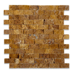 1 X 2 Gold / Yellow Travertine Split-Faced Brick Mosaic Tile