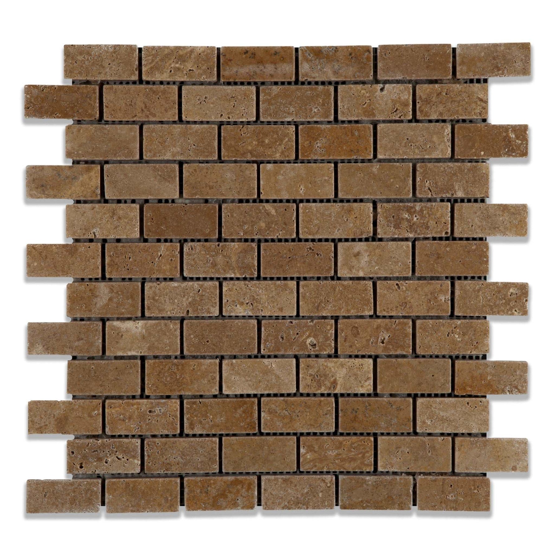 1 X 2 Noce Travertine Tumbled Brick Mosaic Tile