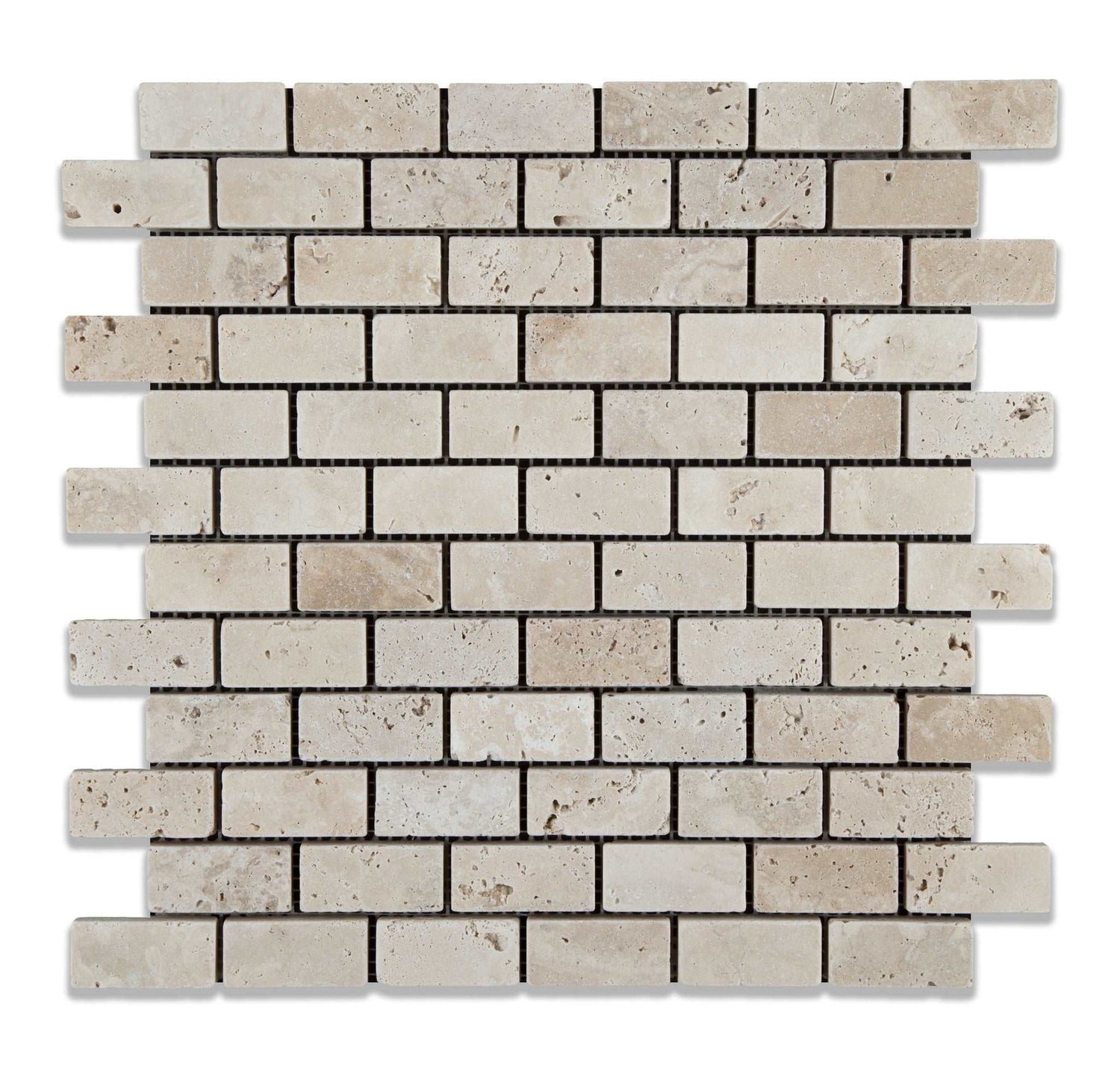 1 X 2 Ivory Travertine Tumbled Brick Mosaic Tile