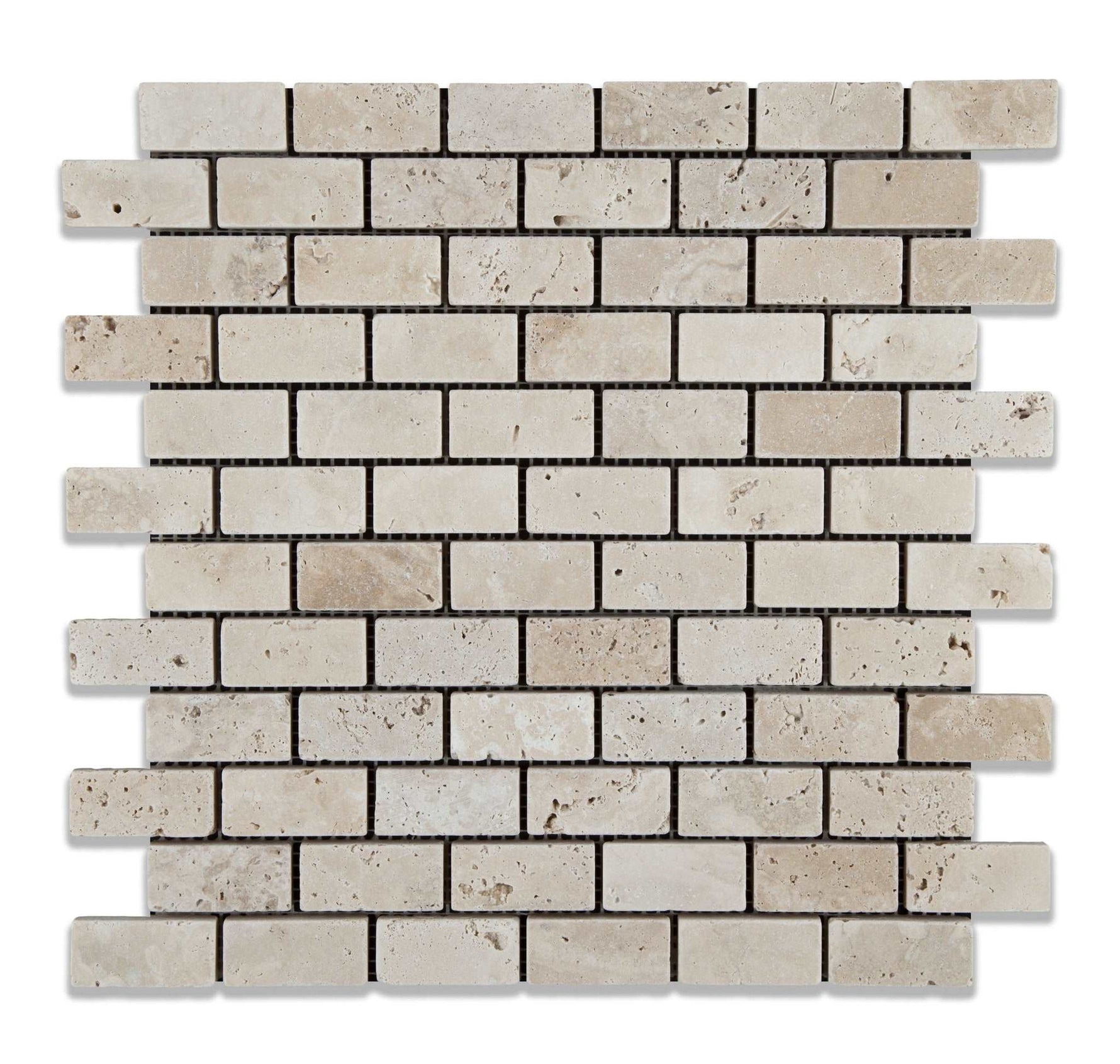 1 X 2 Ivory Travertine Tumbled Brick Mosaic Tile