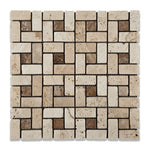 Ivory Travertine Tumbled  (Large) Pinwheel Mosaic Tile w/ Noce Dots