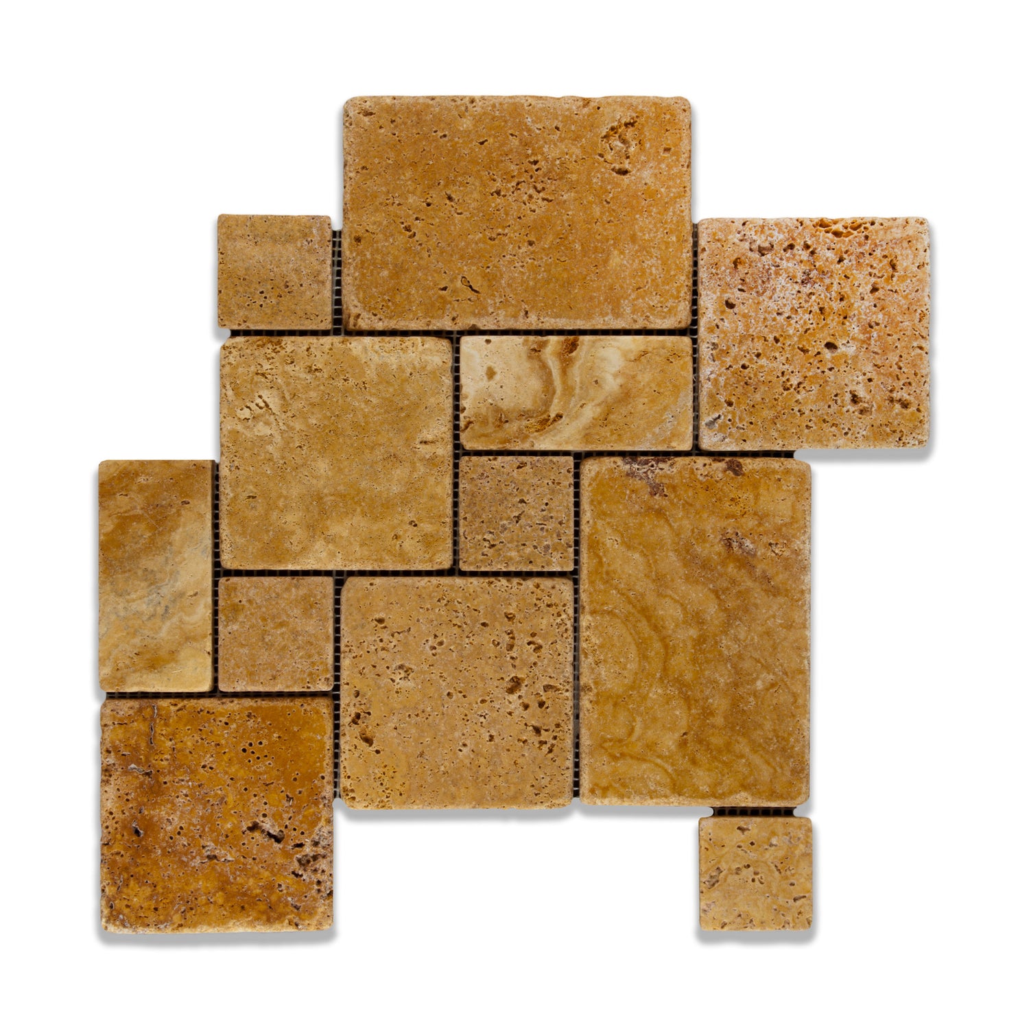 Gold / Yellow Travertine 4-Pieced OPUS Mini-Pattern Tumbled Mosaic Tile