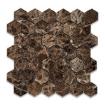 Emperador Dark Marble Polished 2" Hexagon Mosaic Tile