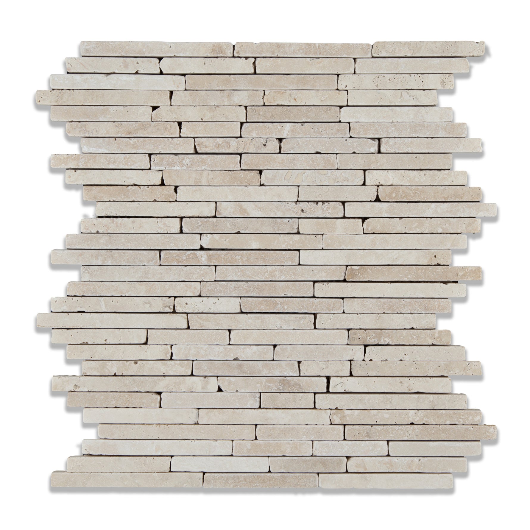 Ivory Travertine Tumbled Random Strip Mosaic Tile