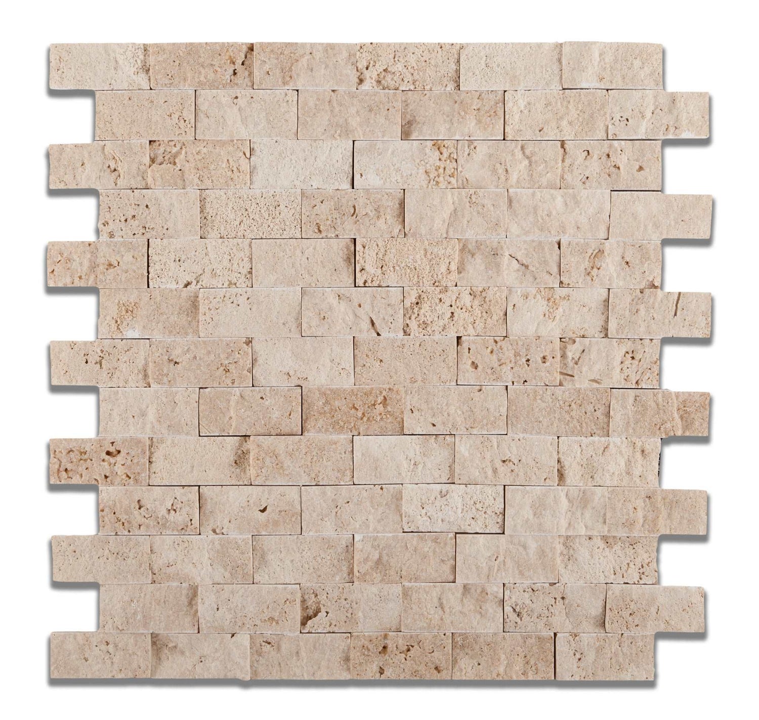 1 X 2 Ivory Travertine Split-Faced Brick Mosaic Tile