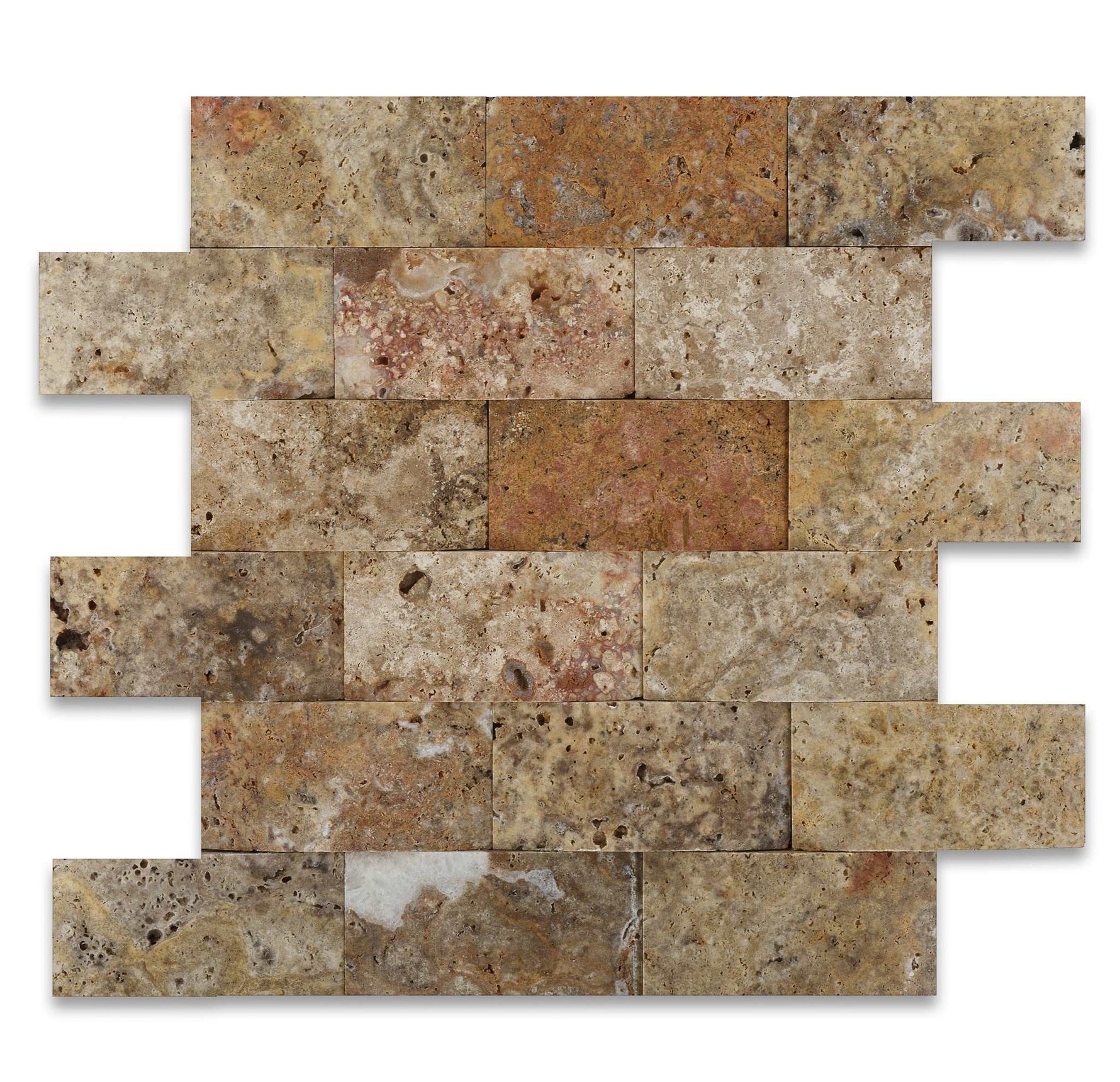 2 X 4 Scabos Travertine Honed CNC Arched 3-D Brick Mosaic Tile