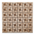 Ivory Travertine Tumbled Mini Pinwheel Mosaic Tile w/ Noce Dots