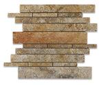 Scabos Travertine Honed Random Strip Mosaic Tile