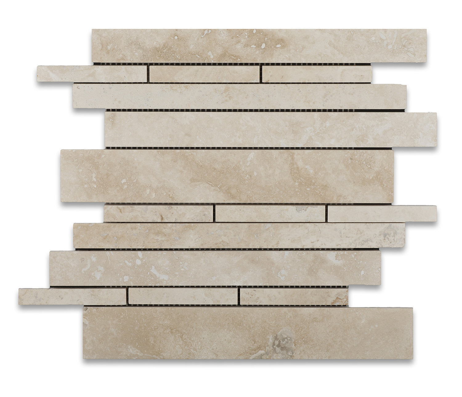 Ivory Travertine Honed Random Strip Mosaic Tile