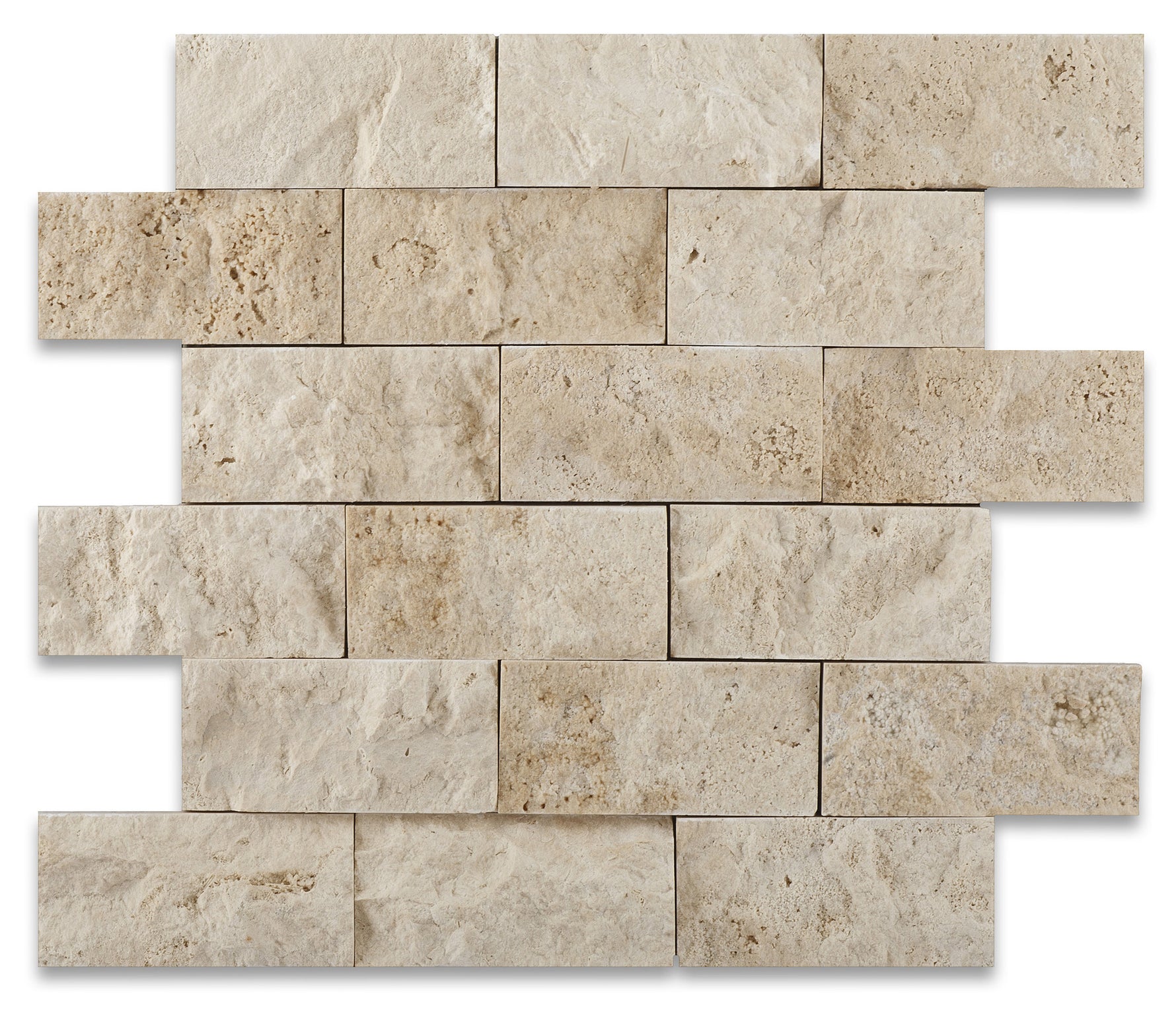 2 X 4 Ivory Travertine Split-Faced Brick Mosaic Tile