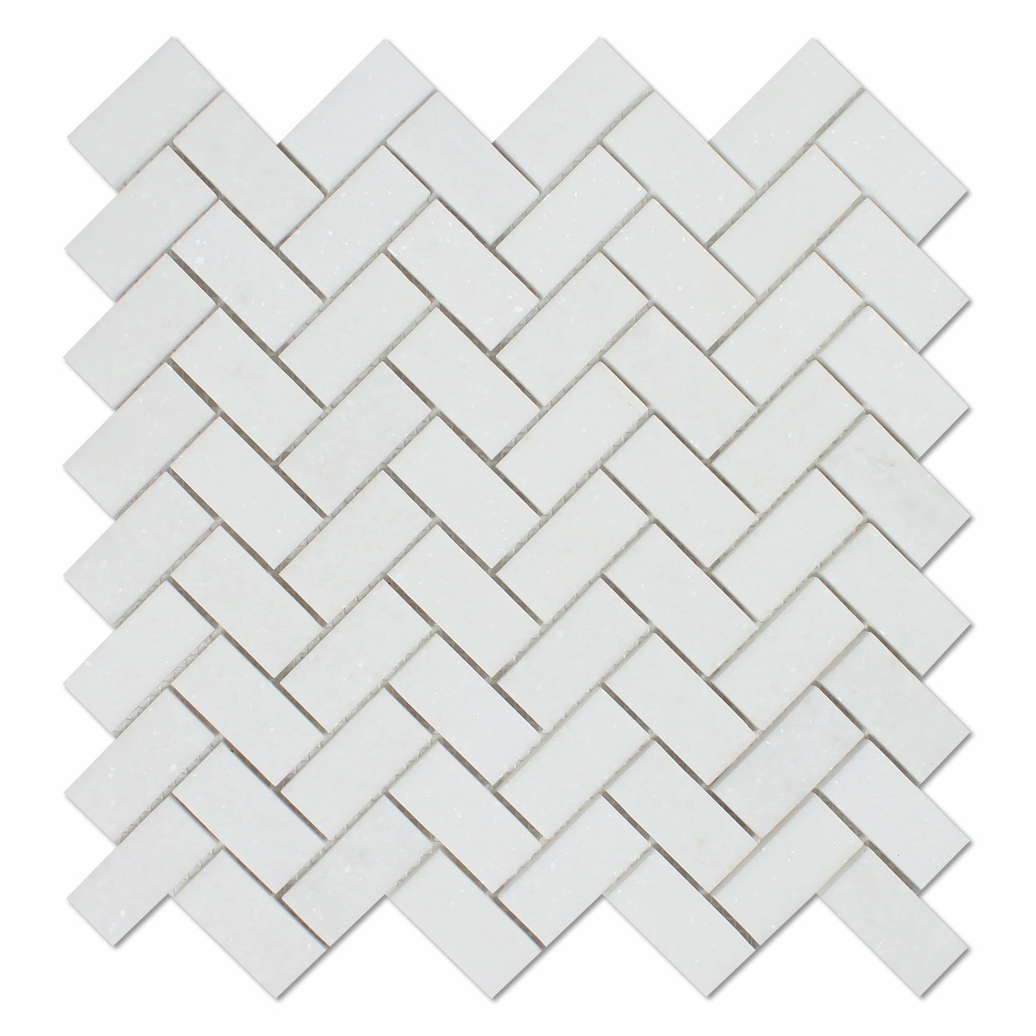 Thassos White Marble Honed 1 x 2 Herringbone Mosaic Tile