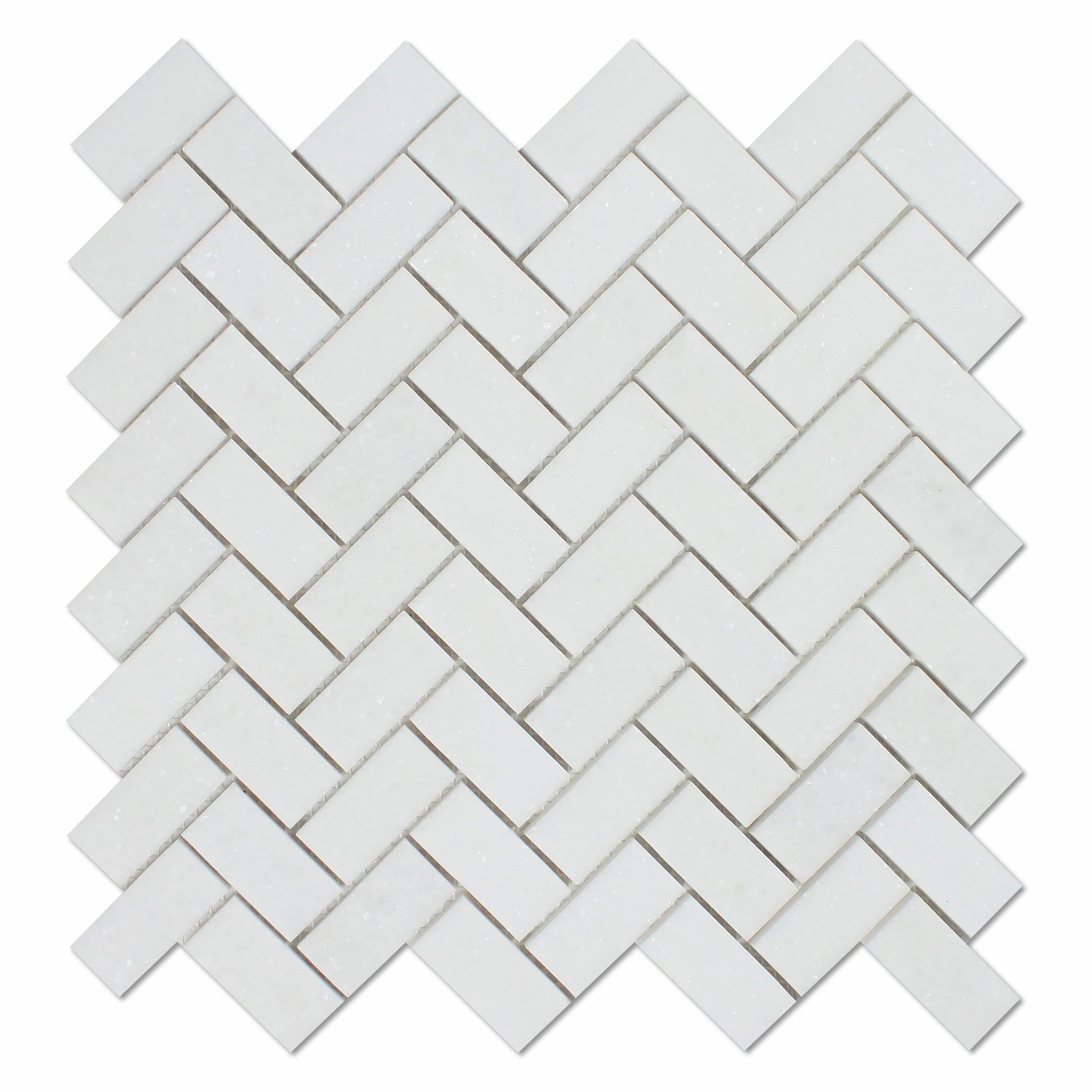 Thassos White Marble Honed 1 x 2 Herringbone Mosaic Tile