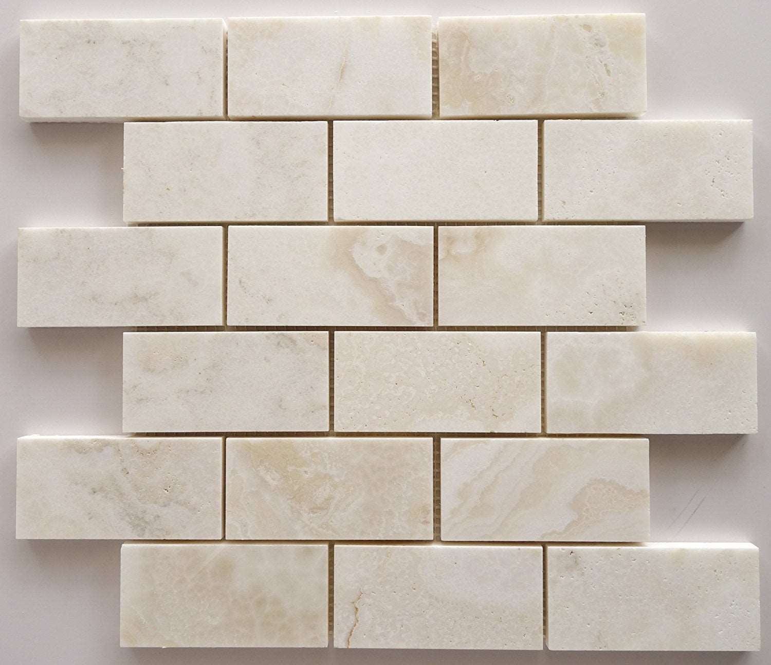 2 X 4 Premium White Onyx CROSS-CUT Polished Brick Mosaic Tile